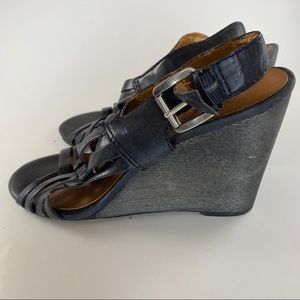 Black Leather Wedge Sandals